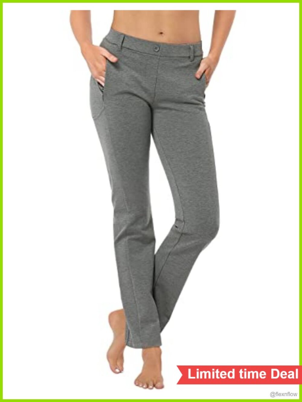 Pull On Yoga Dress Pants for Women with 8 Pockets Straight Leg Work Pants